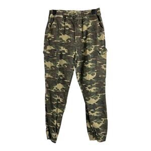 Almost Famous Pants Women's Large Green Camo Cargo Joggers Stretch Cotton